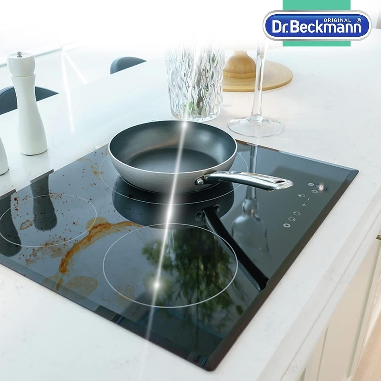 دكتور منظف مواقد السيراميك والغاز والهالوجين من بيكمان - يزيل الطعام المحترق - أيضًُا لمواقد الحث، سهل التنظيف مع لمعان حريري - الكربون النشط الميركروفاين