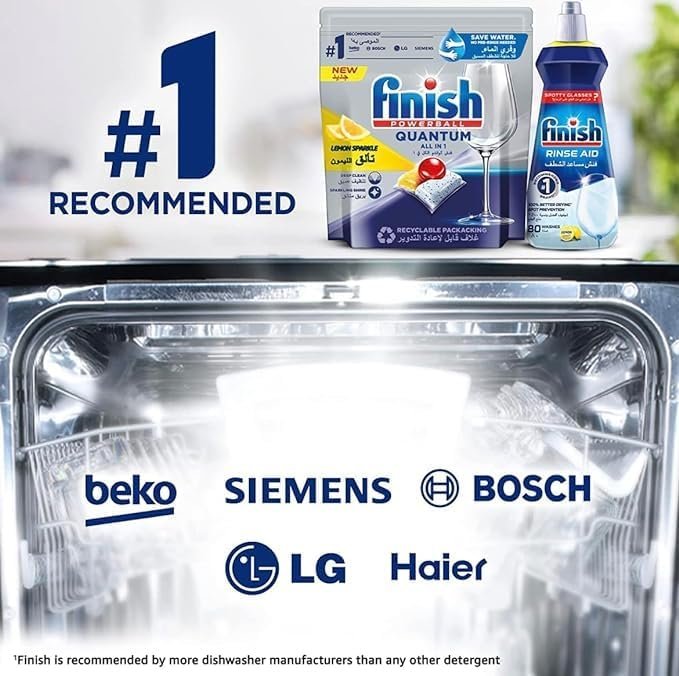 اقراص تنظيف لغسالة الصحون من فينيش، كوانتوم ليمون سباركل - 27 قرص - الصورة 6