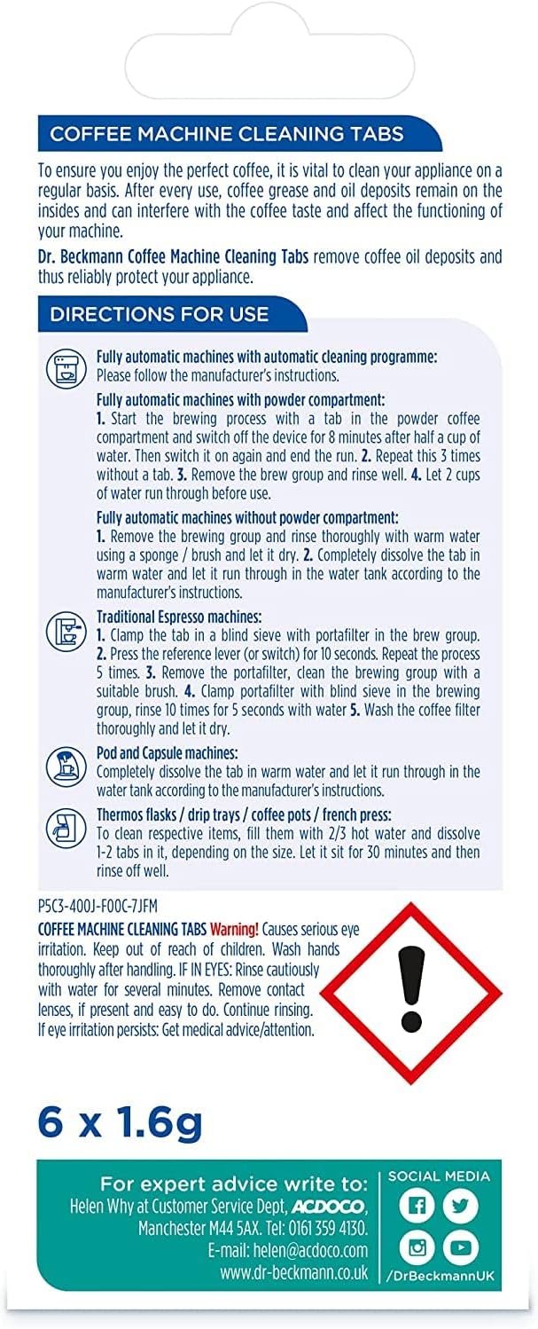 دكتور. اقراص تنظيف ماكينة تحضير القهوة من دكتور بيكمان، 6 قطع - الصورة 2