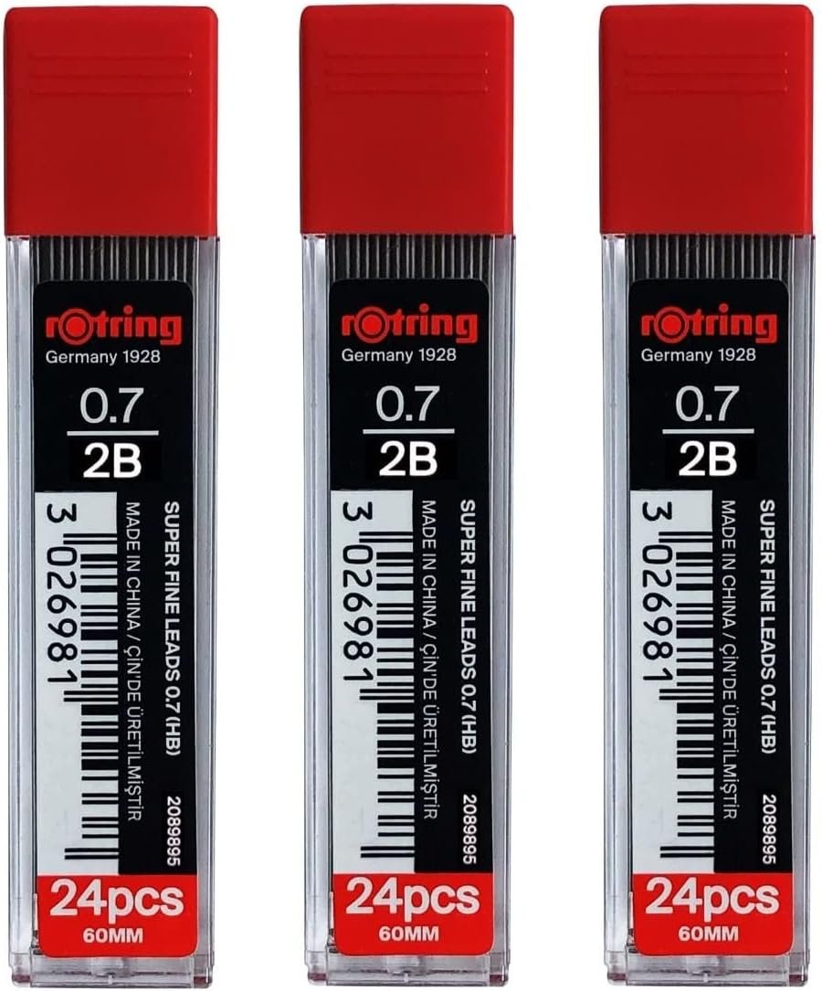 rOtring 0.7mm 2B Super Polymer Pencil Lead - Pack of 3 Tubes - 72 Leads in Total - Refills for Mechanical Pencils