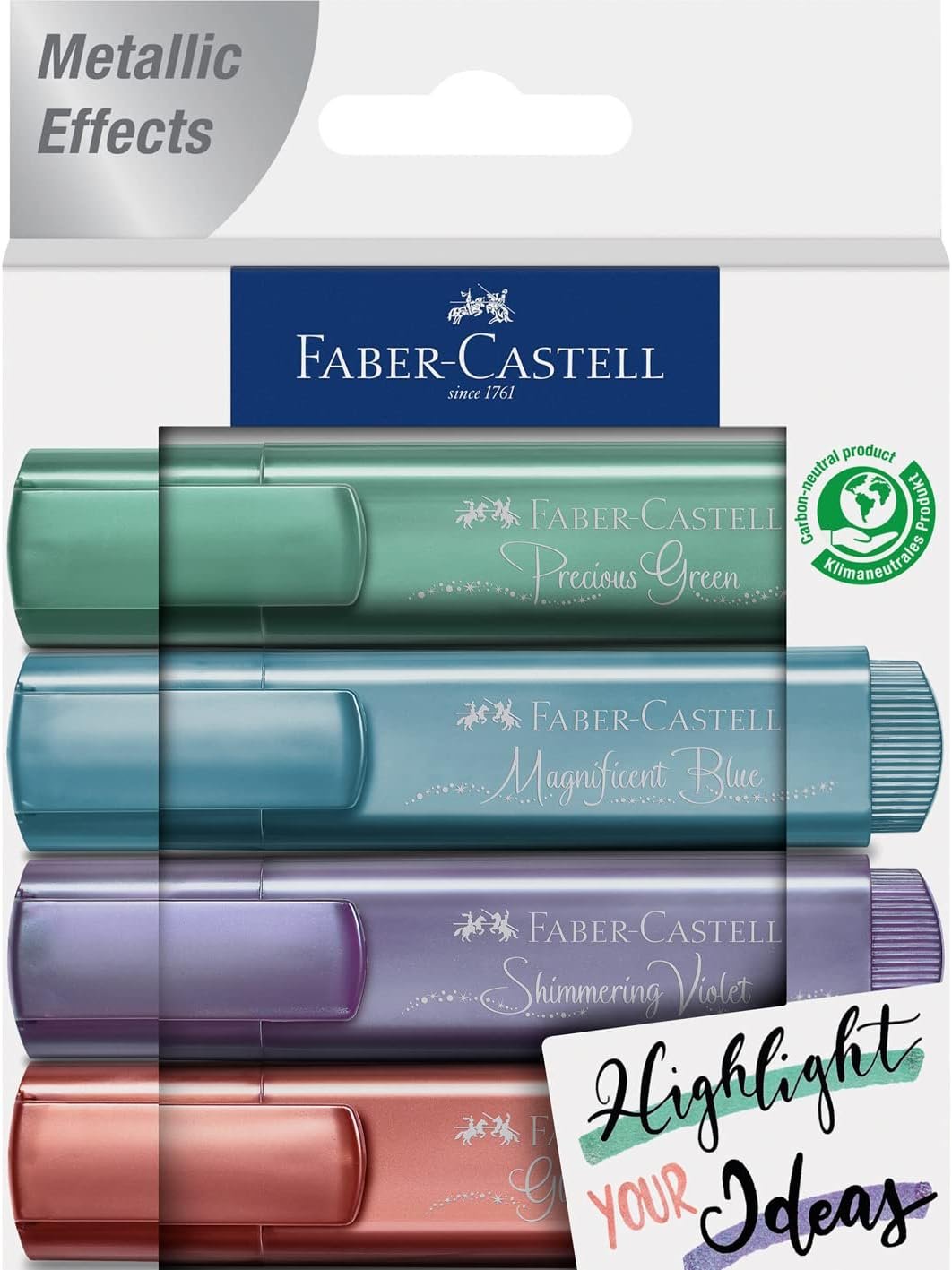 Faber-Castell Metallic Highlighter Set - Assortment of 4 Sheer Metallic Highlighter Pens - Journaling Supplies