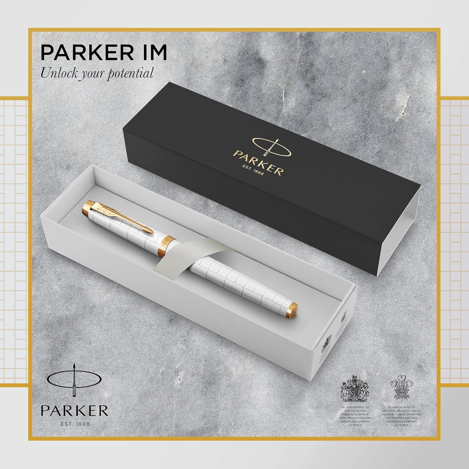 Parker IM Fountain Pen | Premium Pearl Lacquer with Gold Trim | Fine Point with Blue Ink Cartridge | Gift Box - الصورة 2
