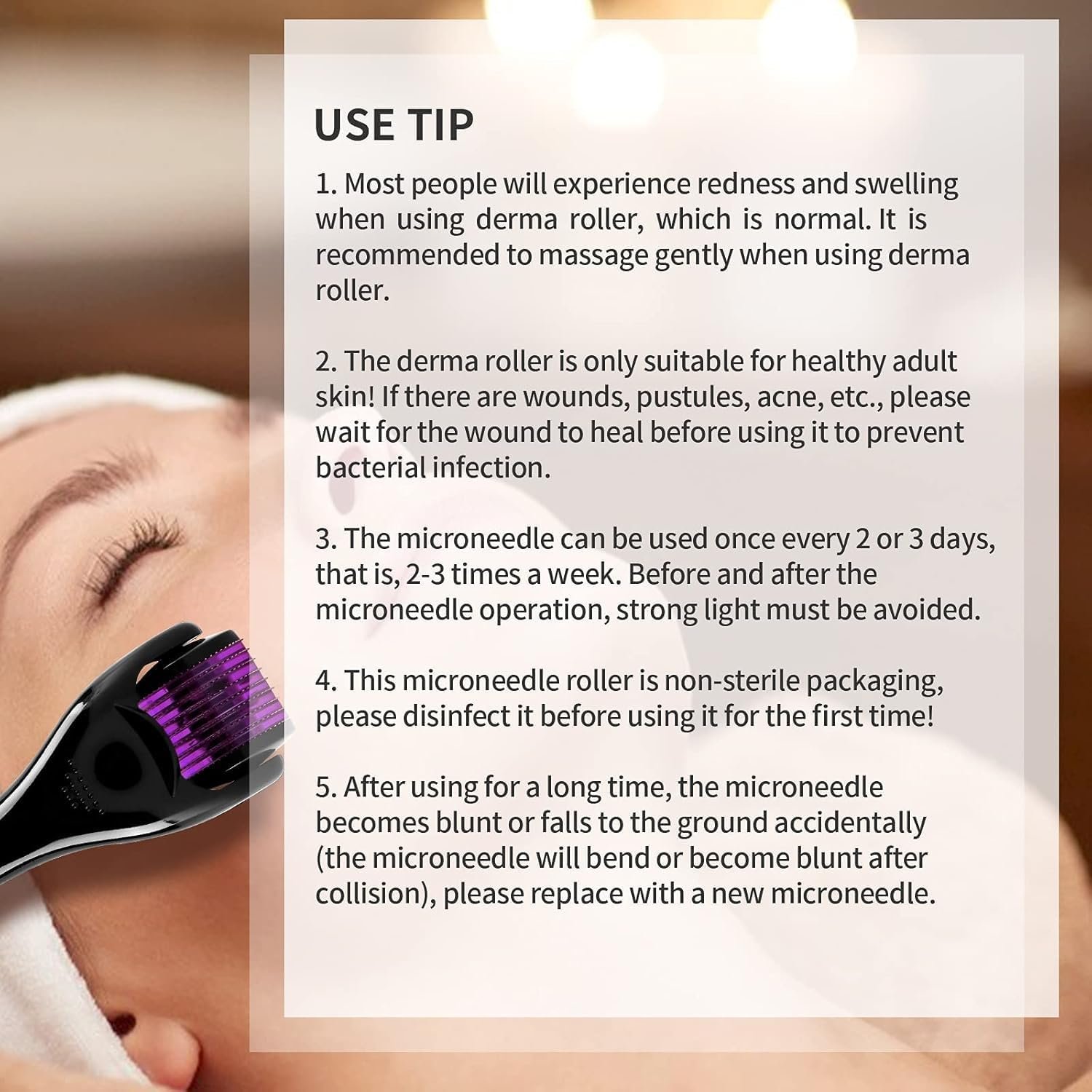 أداة ديرما رولر لتعزيز نمو الشعر مع 540 إبرة دقيقة 1 ملم من التيتانيوم للتدليك، أداة تدليك مضادة للتجاعيد ومكافحة لعلامات تقدم السم لعلاج الندبات وحب الشباب وعلامات التمدد من فيتيلي - الصورة 2