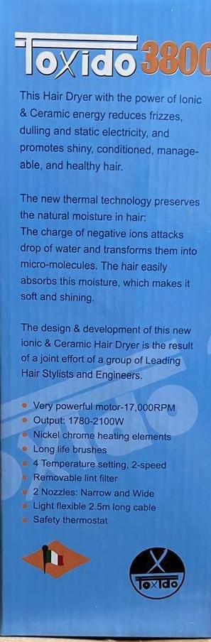 مجفف شعر توكسيدو 3800 وات - أداء تجفيف فائق بإعدادات متعددة، عناية أيونية وحماية من الحرارة الزائدة (HG-686 (أحمر))، 3800.0 واط ايطالى اصلى - الصورة 5